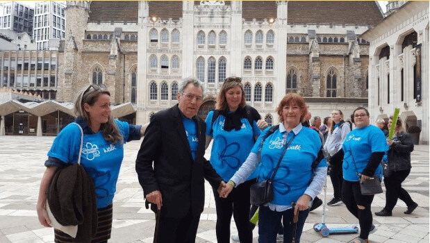 Alison Telfer with daughter Sally Jones and former husband Terry Jones at London Memory Walk